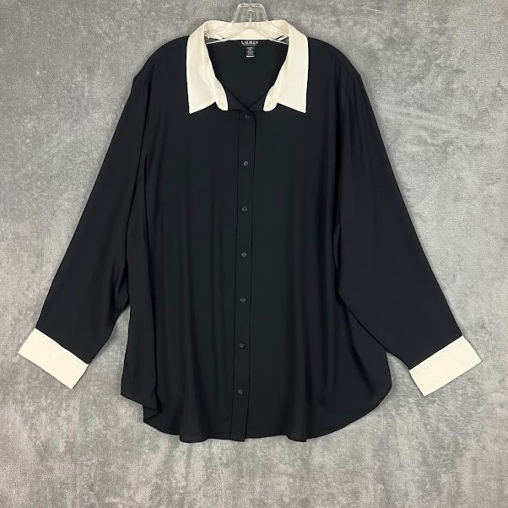 Lauren Ralph Lauren Black Label Button Up Blouse Womens 3X Minimalist Career